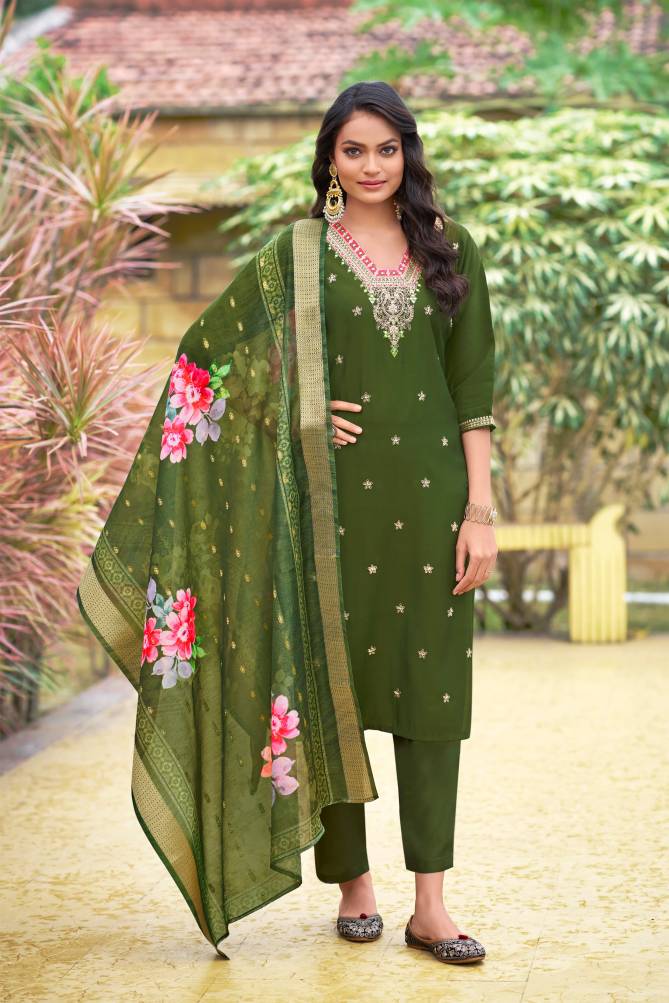 Nusrat By Ossm Viscose Roman Silk Embroidery Kurti With Bottom Dupatta Wholesalers In Delhi